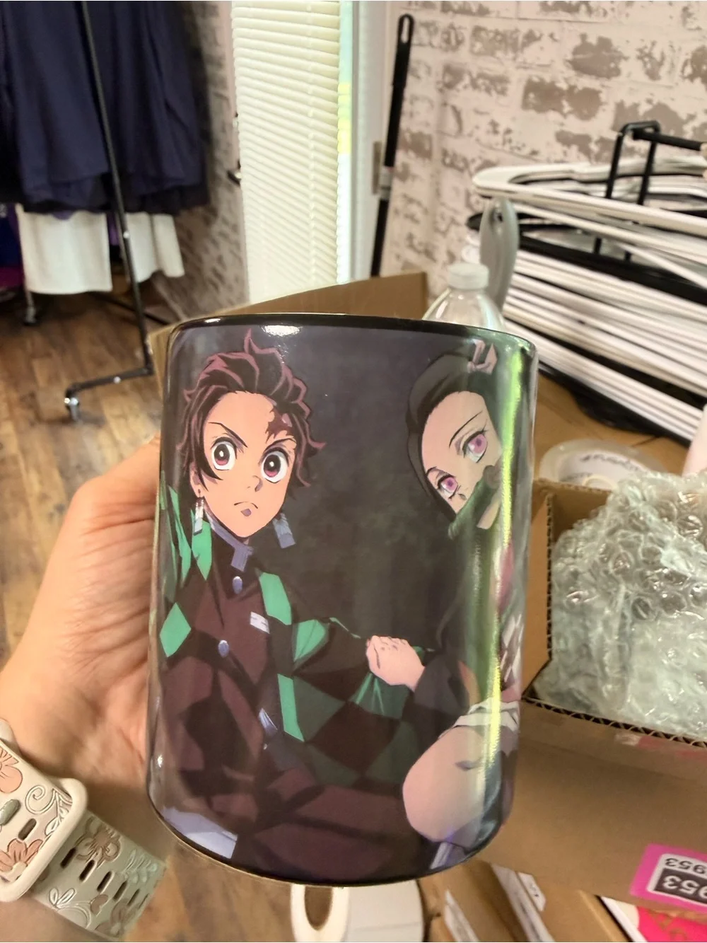 Demon Slayer Heat-Change Coffee Mugs ( 2 ) - Black with Green & Pink Artwork